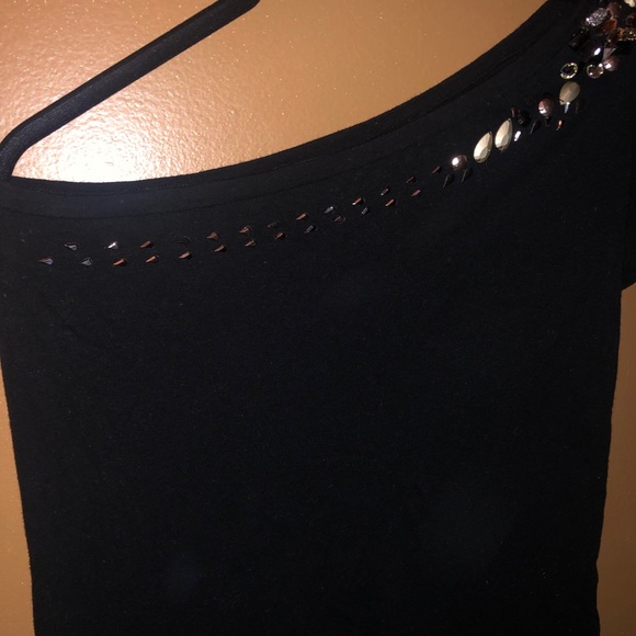 One sleeve black blouse with gems - Picture 4 of 4